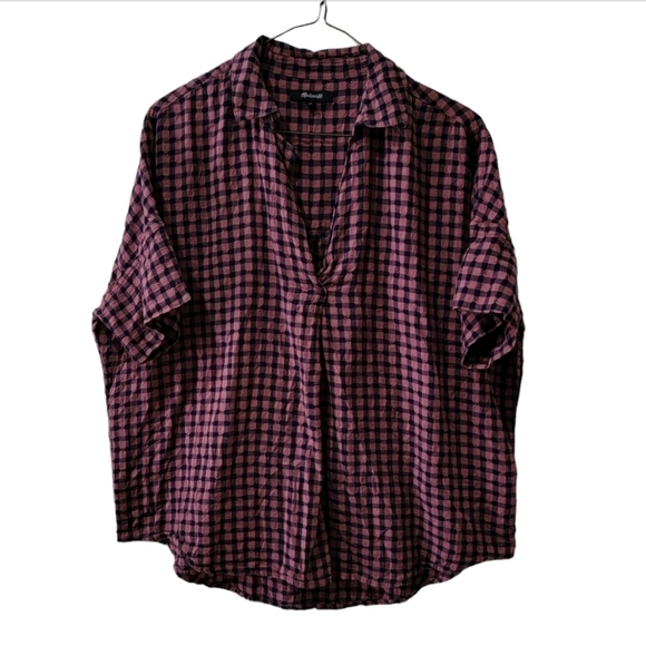 Madewell corrier  button back short sleeve plaid top blouse size M AJ989 - Picture 4 of 11
